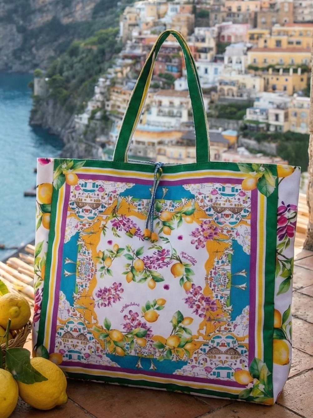 Antica sartoria 2026 Positano Flowers & Lemon Beach Tote Bag NWT